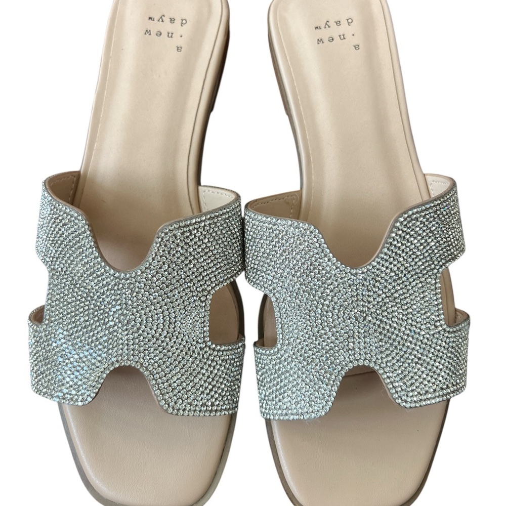 a new day Silver Sandals with Crystal H-Strap
